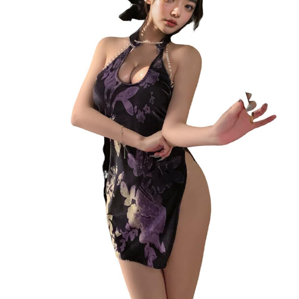 7488 cosplay retro V revealing sexy cheongsam underwear Chinese mesh slit